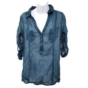 2/$20 Dark Green Sheer Top Blouse Short Sleeve Size: M